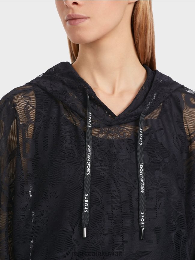 Marc Cain تول الدانتيل هوديي LVN0D61220 ملابس منتصف الليل الأزرق