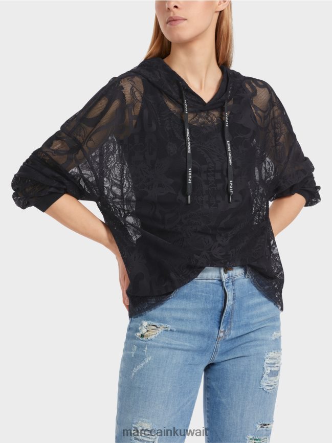 Marc Cain تول الدانتيل هوديي LVN0D61220 ملابس منتصف الليل الأزرق