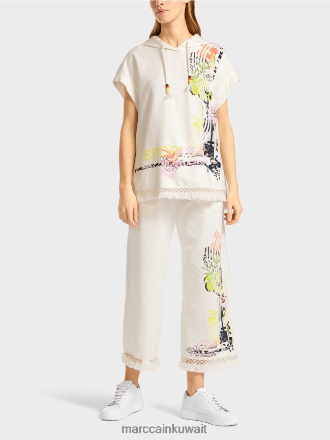 Marc Cain البلوز مقنعين مع هامش LVN0D61225 ملابس أبيض مصفر