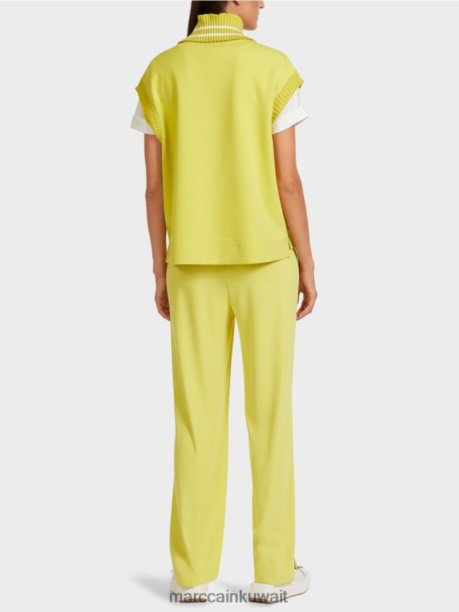 Marc Cain بلوزة بدون أكمام مع ياقة مضلعة LVN0D61226 ملابس الكبريت الأخضر