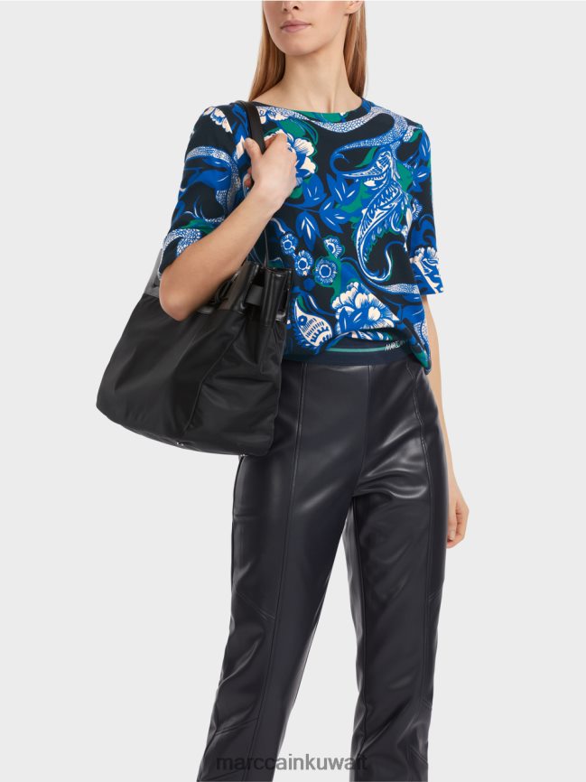 Marc Cain قميص قطني مضلع بتصميم وشم LVN0D61236 ملابس منتصف الليل الأزرق