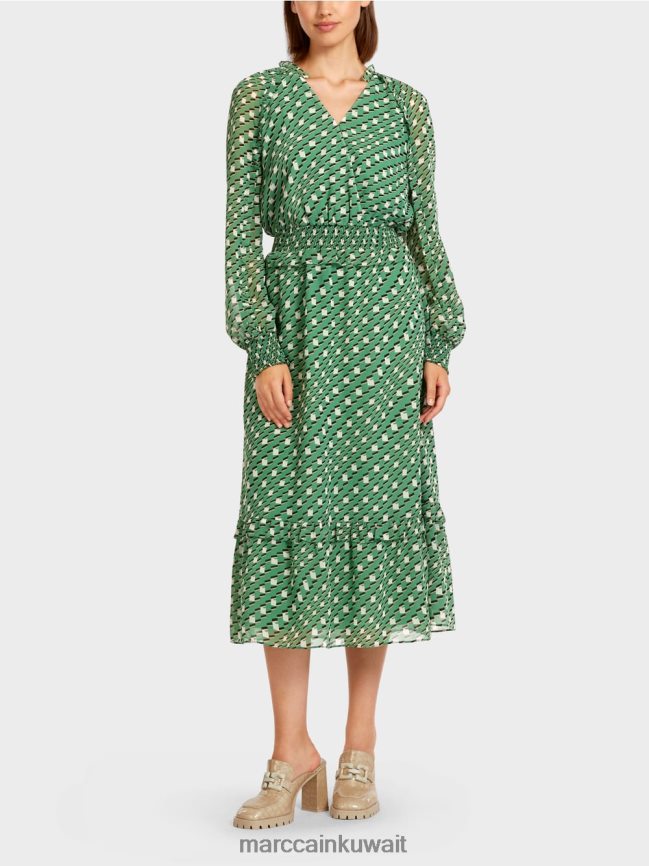Marc Cain فستان طويل بتصميم هندسي LVN0D6124 ملابس طحلب أخضر