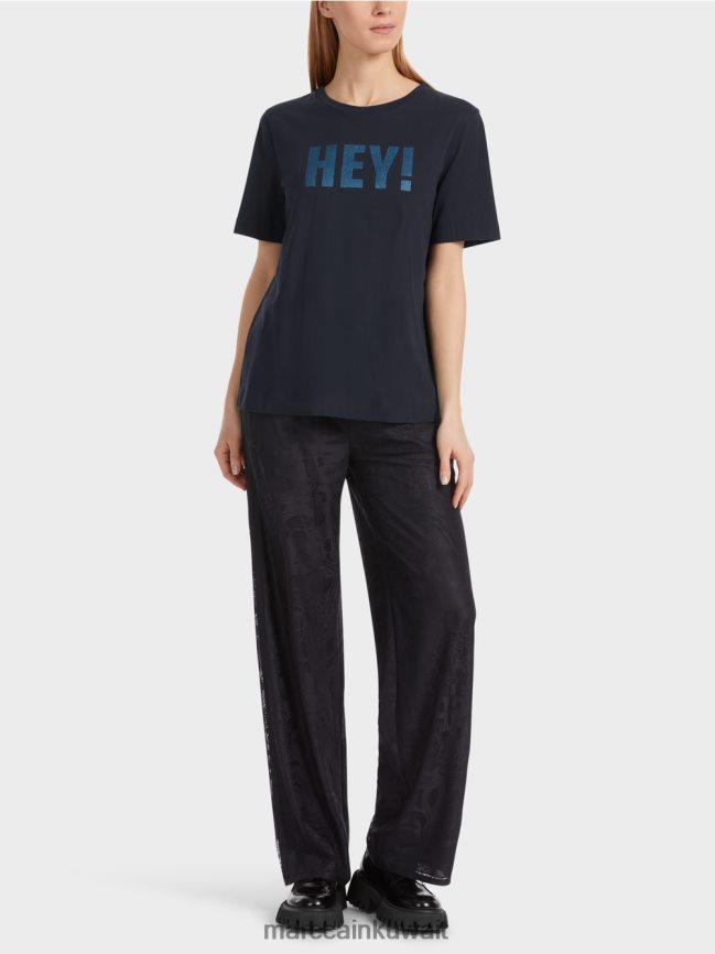 Marc Cain تيشيرت "إعادة التفكير معًا" لامع LVN0D61240 ملابس منتصف الليل الأزرق