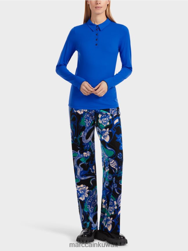Marc Cain قميص بولو من الجيرسيه المضلع LVN0D61241 ملابس الأزرق الملكي الساطع