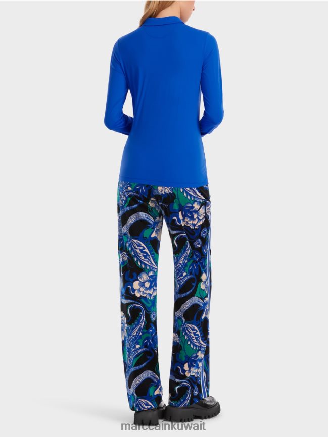 Marc Cain قميص بولو من الجيرسيه المضلع LVN0D61241 ملابس الأزرق الملكي الساطع