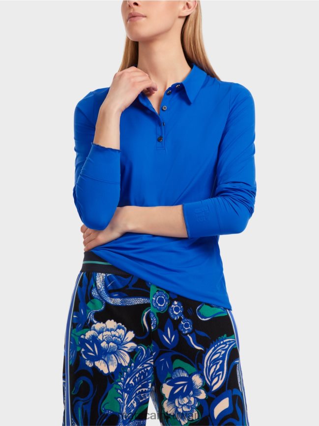 Marc Cain قميص بولو من الجيرسيه المضلع LVN0D61241 ملابس الأزرق الملكي الساطع