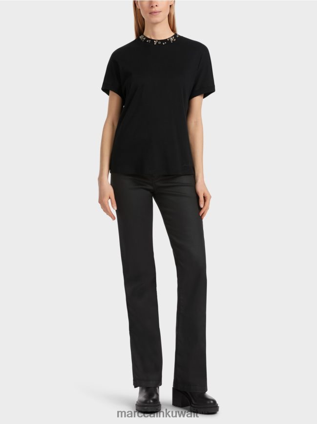 Marc Cain تي شيرت مع طوق مطرز LVN0D61251 ملابس أسود
