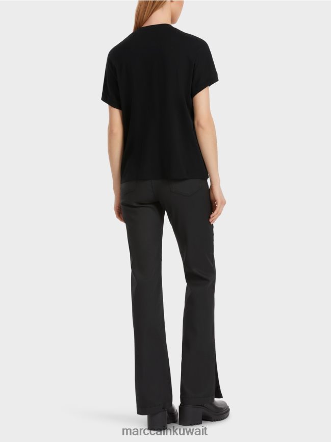 Marc Cain تي شيرت مع طوق مطرز LVN0D61251 ملابس أسود