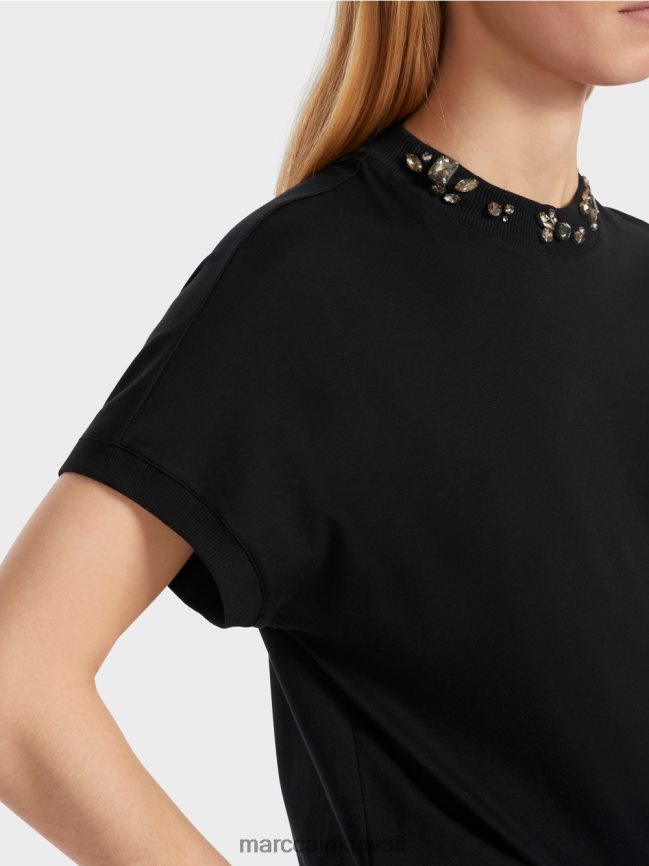 Marc Cain تي شيرت مع طوق مطرز LVN0D61251 ملابس أسود