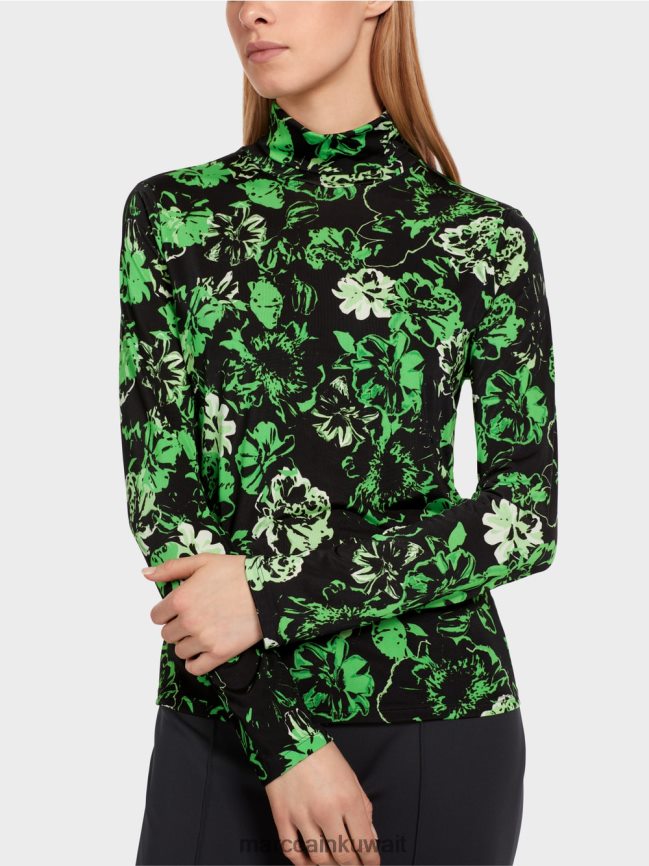 Marc Cain تيشيرت بياقة دائرية وتصميم زهور LVN0D61252 ملابس التفاح الأخضر الداكن