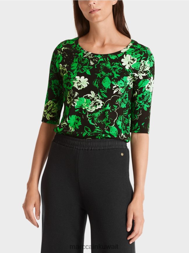 Marc Cain قميص قطني مطاطي LVN0D61254 ملابس التفاح الأخضر الداكن