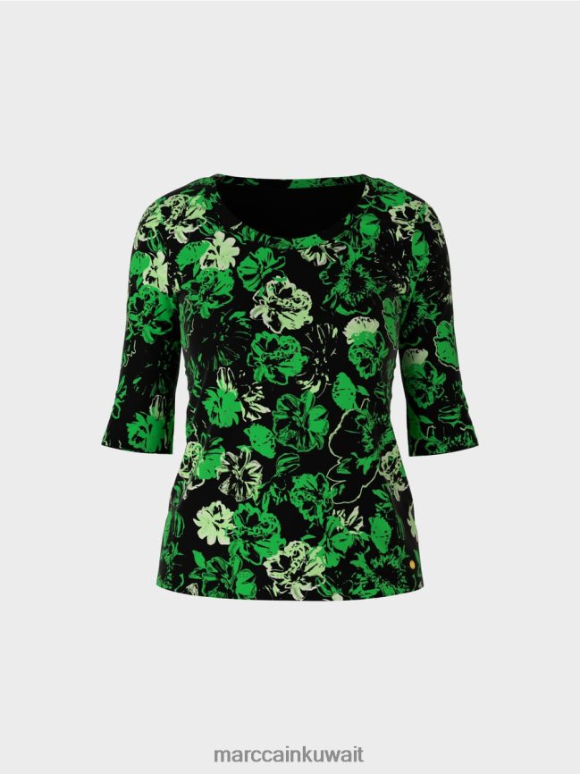 Marc Cain قميص قطني مطاطي LVN0D61254 ملابس التفاح الأخضر الداكن