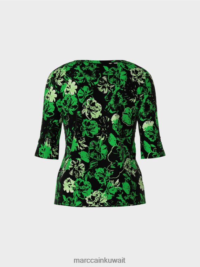 Marc Cain قميص قطني مطاطي LVN0D61254 ملابس التفاح الأخضر الداكن