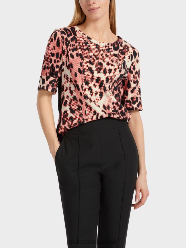 Marc Cain قميص من القطن المضلع بتصميم الأسد LVN0D61256 ملابس كامباري