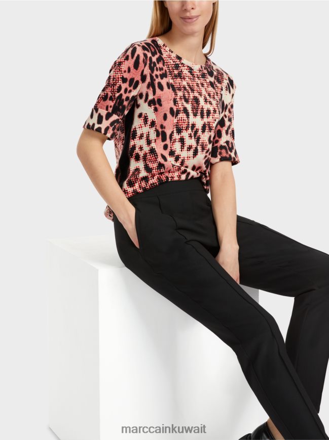 Marc Cain قميص من القطن المضلع بتصميم الأسد LVN0D61256 ملابس كامباري