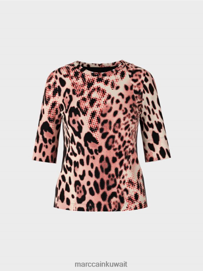 Marc Cain قميص من القطن المضلع بتصميم الأسد LVN0D61256 ملابس كامباري
