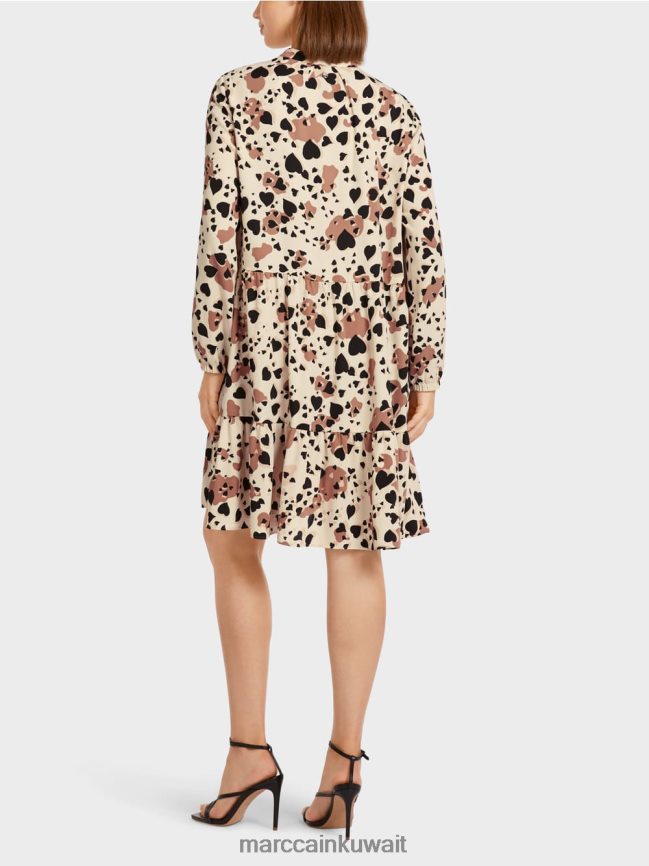 Marc Cain فستان الفهد مع الانتفاضات المتدرجة LVN0D6125 ملابس كريمة