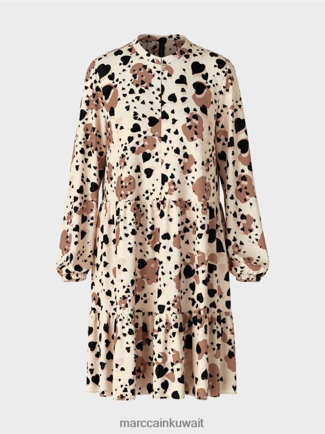 Marc Cain فستان الفهد مع الانتفاضات المتدرجة LVN0D6125 ملابس كريمة
