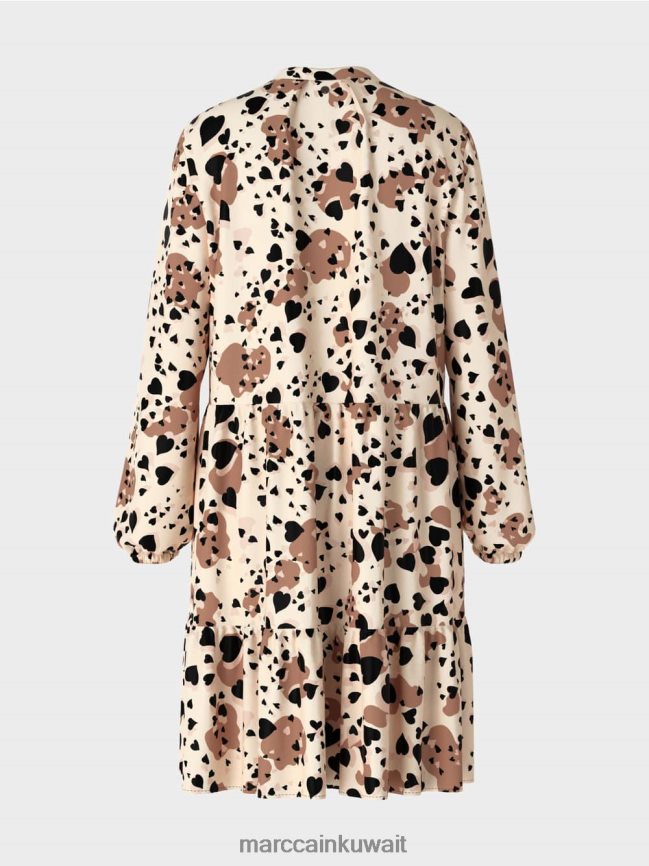 Marc Cain فستان الفهد مع الانتفاضات المتدرجة LVN0D6125 ملابس كريمة