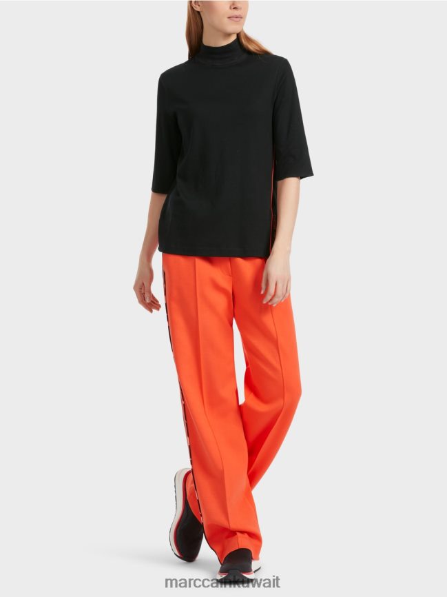 Marc Cain قميص من القطن المضلع مع ياقة واقفة LVN0D61260 ملابس أسود