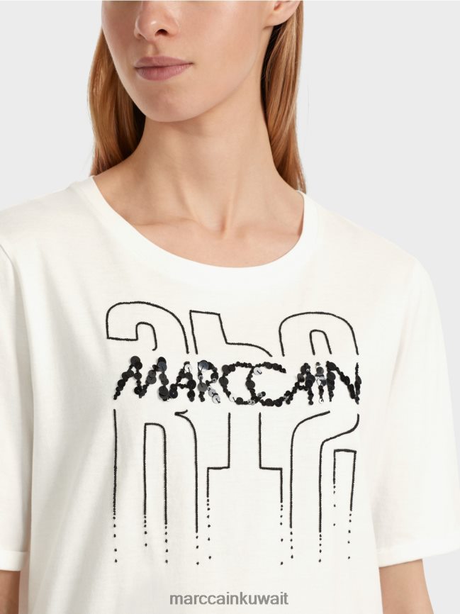 Marc Cain تي شيرت مع زين LVN0D61265 ملابس أبيض مصفر