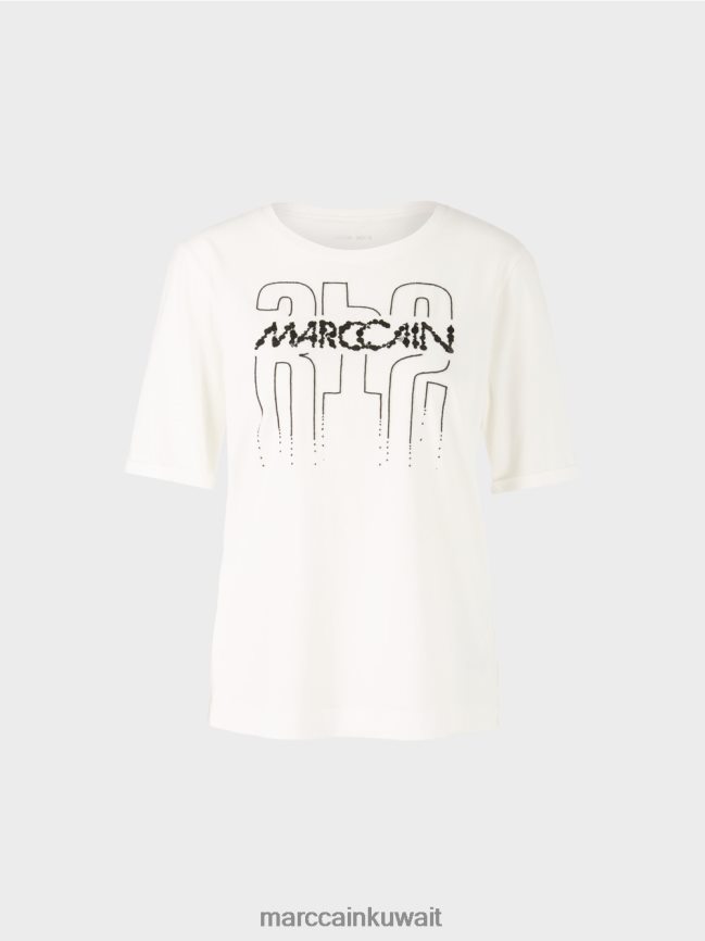 Marc Cain تي شيرت مع زين LVN0D61265 ملابس أبيض مصفر