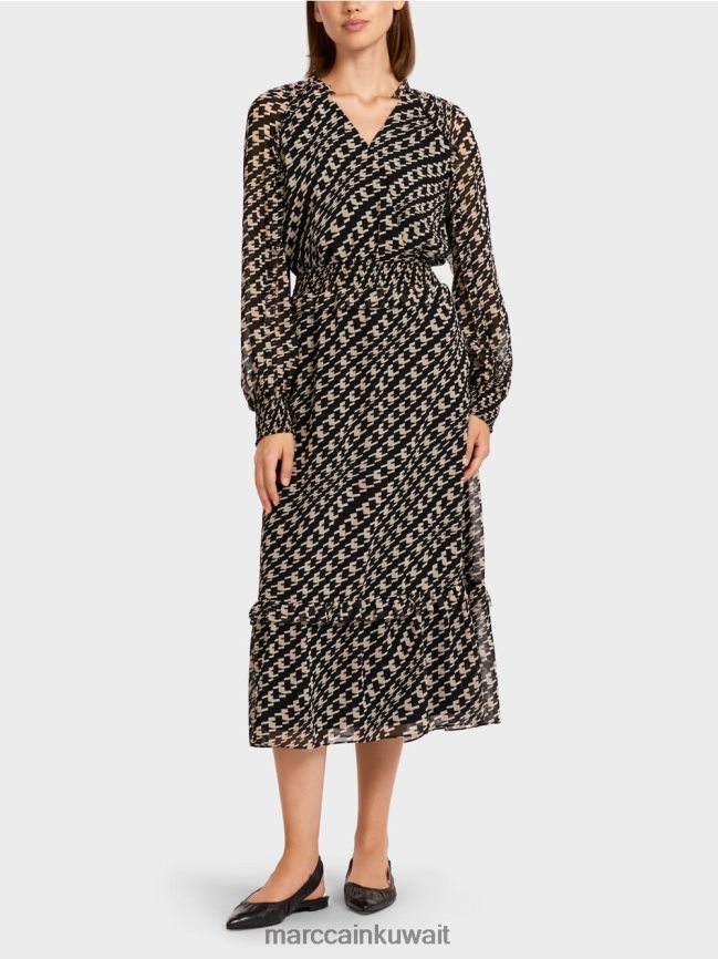 Marc Cain فستان طويل بتصميم هندسي LVN0D6127 ملابس أسود