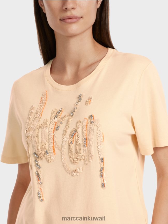 Marc Cain تي شيرت مع الترتر LVN0D61276 ملابس كريم غامق