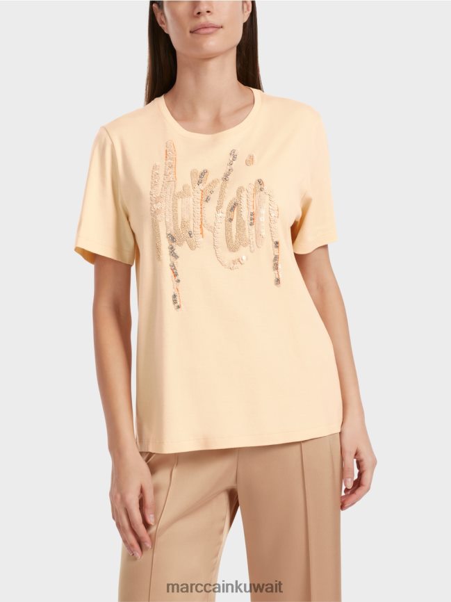 Marc Cain تي شيرت مع الترتر LVN0D61276 ملابس كريم غامق