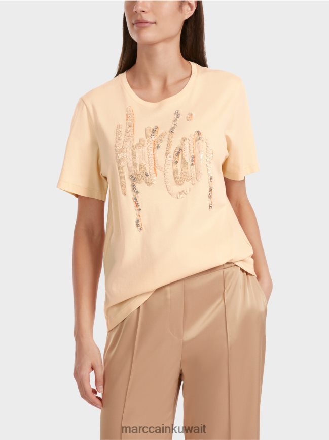 Marc Cain تي شيرت مع الترتر LVN0D61276 ملابس كريم غامق