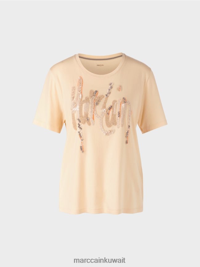 Marc Cain تي شيرت مع الترتر LVN0D61276 ملابس كريم غامق