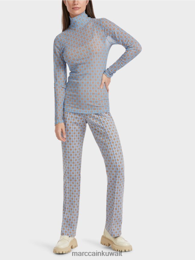 Marc Cain تي شيرت برقبة دائرية يعانق الشكل LVN0D61277 ملابس سماء الصيف المظلمة