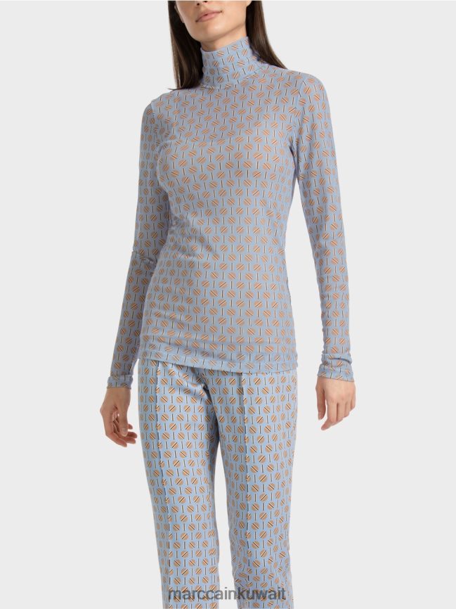 Marc Cain تي شيرت برقبة دائرية يعانق الشكل LVN0D61277 ملابس سماء الصيف المظلمة