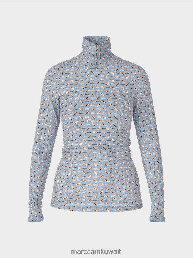 Marc Cain تي شيرت برقبة دائرية يعانق الشكل LVN0D61277 ملابس سماء الصيف المظلمة