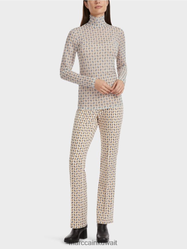 Marc Cain تي شيرت برقبة دائرية يعانق الشكل LVN0D61278 ملابس كريم غامق