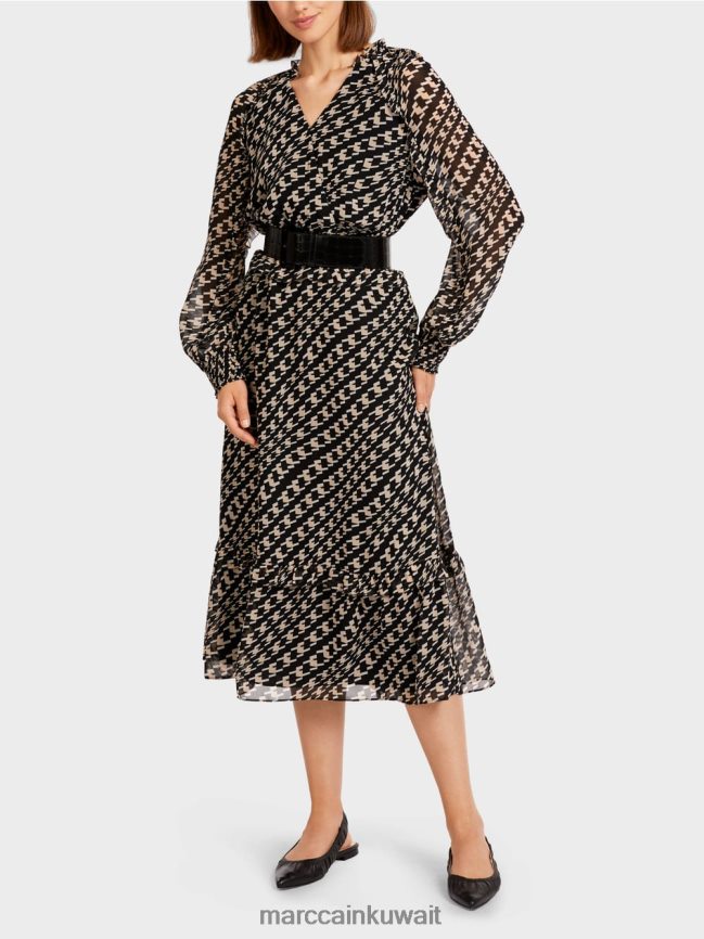 Marc Cain فستان طويل بتصميم هندسي LVN0D6127 ملابس أسود