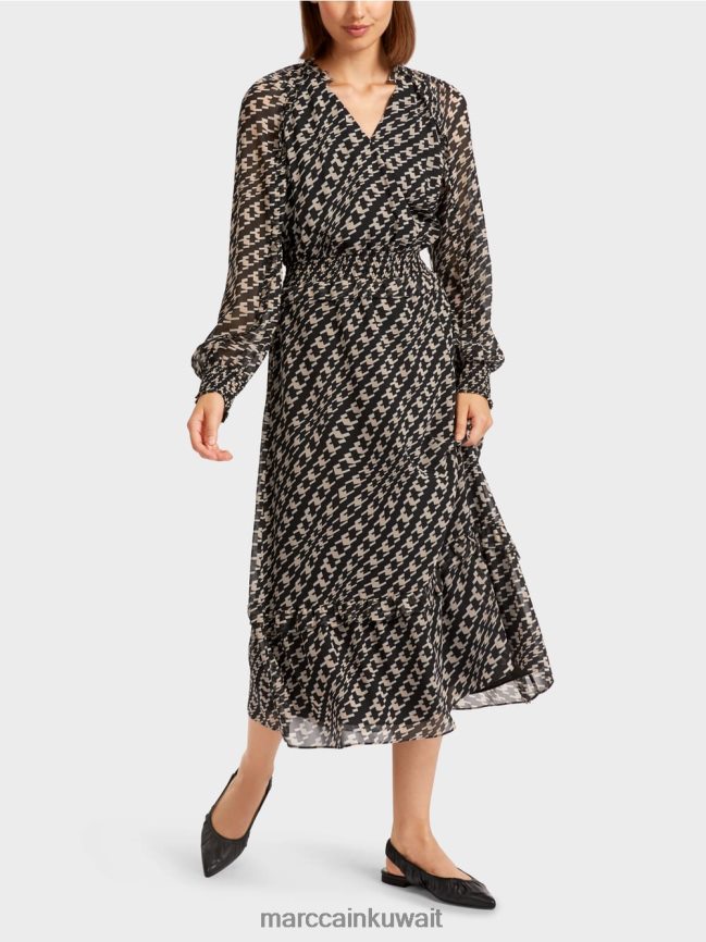 Marc Cain فستان طويل بتصميم هندسي LVN0D6127 ملابس أسود