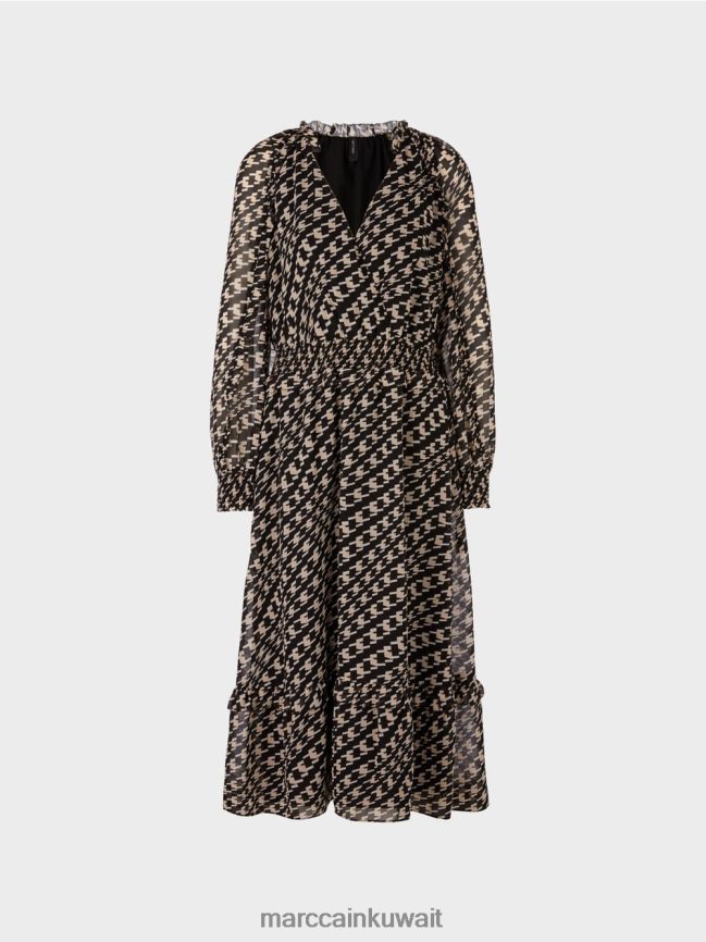 Marc Cain فستان طويل بتصميم هندسي LVN0D6127 ملابس أسود