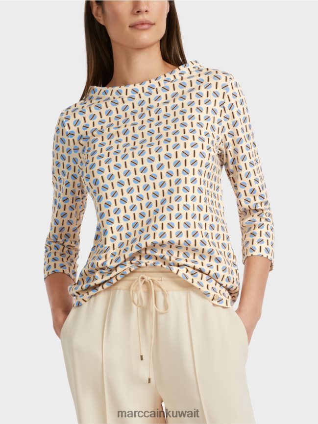 Marc Cain تي شيرت مع التصميم الجرافيكي LVN0D61280 ملابس كريم غامق