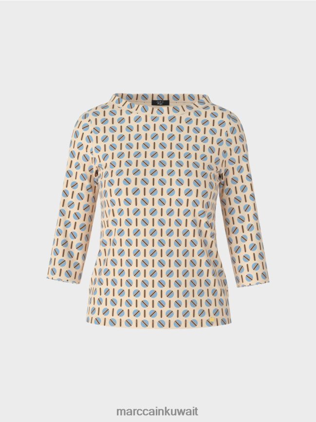 Marc Cain تي شيرت مع التصميم الجرافيكي LVN0D61280 ملابس كريم غامق