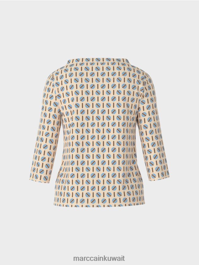 Marc Cain تي شيرت مع التصميم الجرافيكي LVN0D61280 ملابس كريم غامق