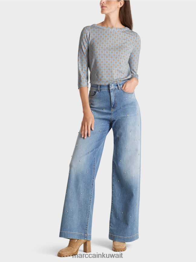 Marc Cain تي شيرت مع التصميم الجرافيكي LVN0D61281 ملابس سماء الصيف المظلمة