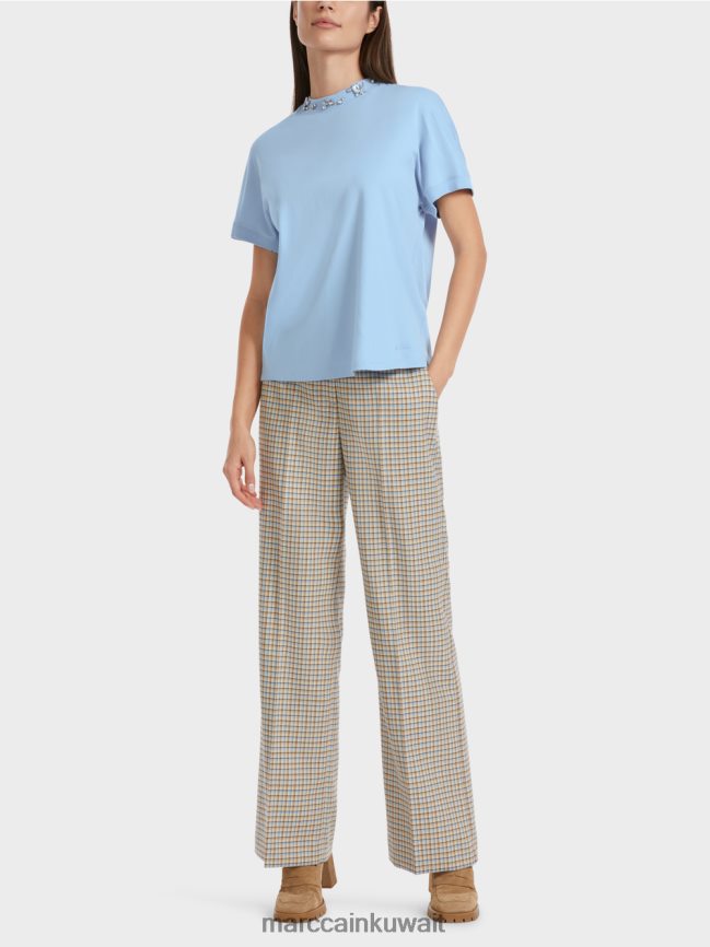 Marc Cain تي شيرت مع طوق مطرز LVN0D61284 ملابس سماء الصيف المظلمة