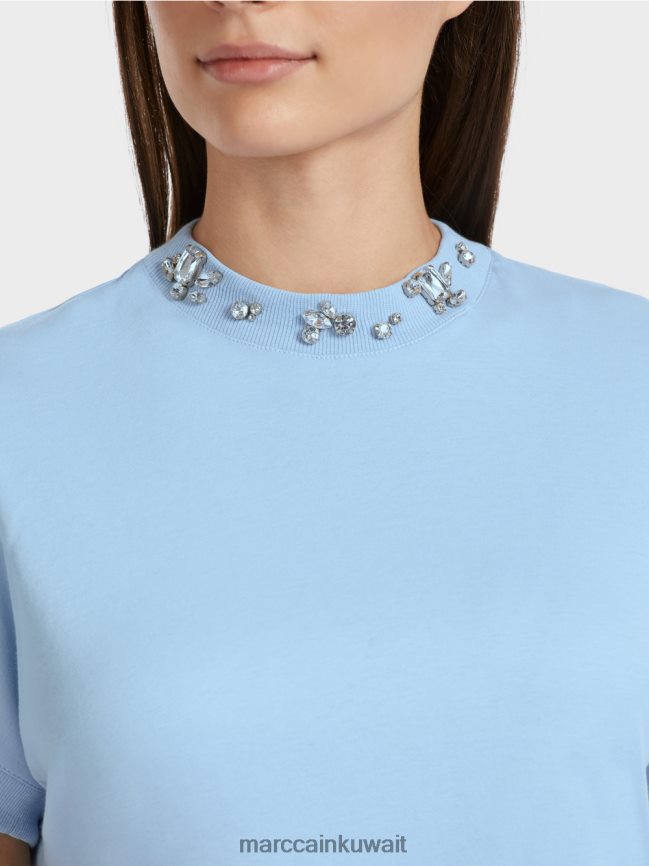 Marc Cain تي شيرت مع طوق مطرز LVN0D61284 ملابس سماء الصيف المظلمة