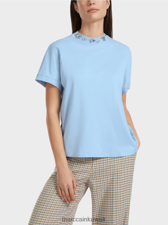 Marc Cain تي شيرت مع طوق مطرز LVN0D61284 ملابس سماء الصيف المظلمة