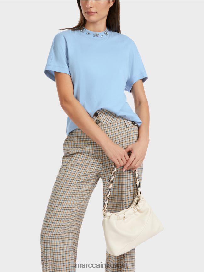 Marc Cain تي شيرت مع طوق مطرز LVN0D61284 ملابس سماء الصيف المظلمة