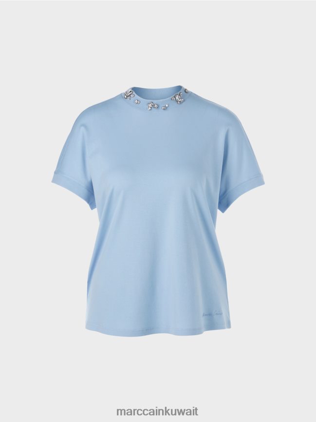 Marc Cain تي شيرت مع طوق مطرز LVN0D61284 ملابس سماء الصيف المظلمة