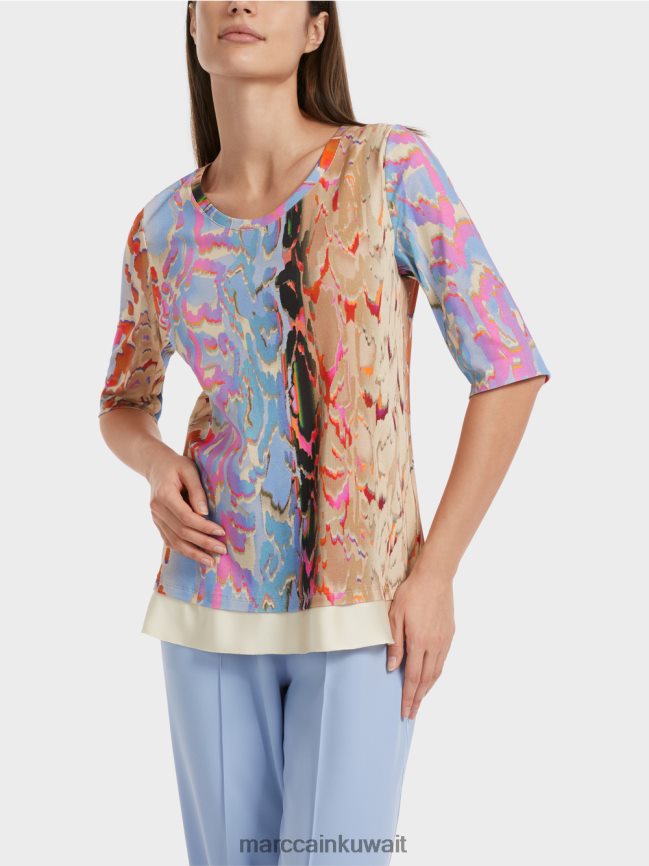 Marc Cain تي شيرت مطبوع ملون LVN0D61286 ملابس سماء الصيف المظلمة