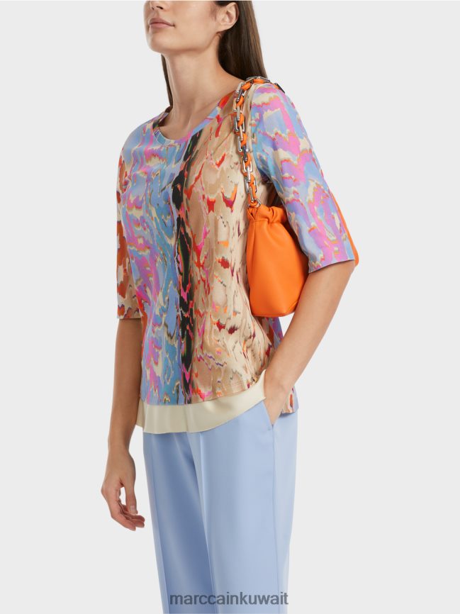 Marc Cain تي شيرت مطبوع ملون LVN0D61286 ملابس سماء الصيف المظلمة