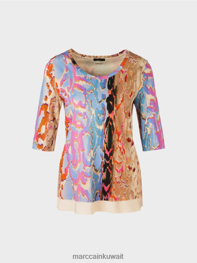 Marc Cain تي شيرت مطبوع ملون LVN0D61286 ملابس سماء الصيف المظلمة